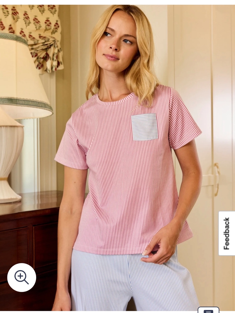 Brooks Brothers X LAKE Women's T-Shirt Pajamas Set in Oxford Fun Stripe - Picture 4 of 4